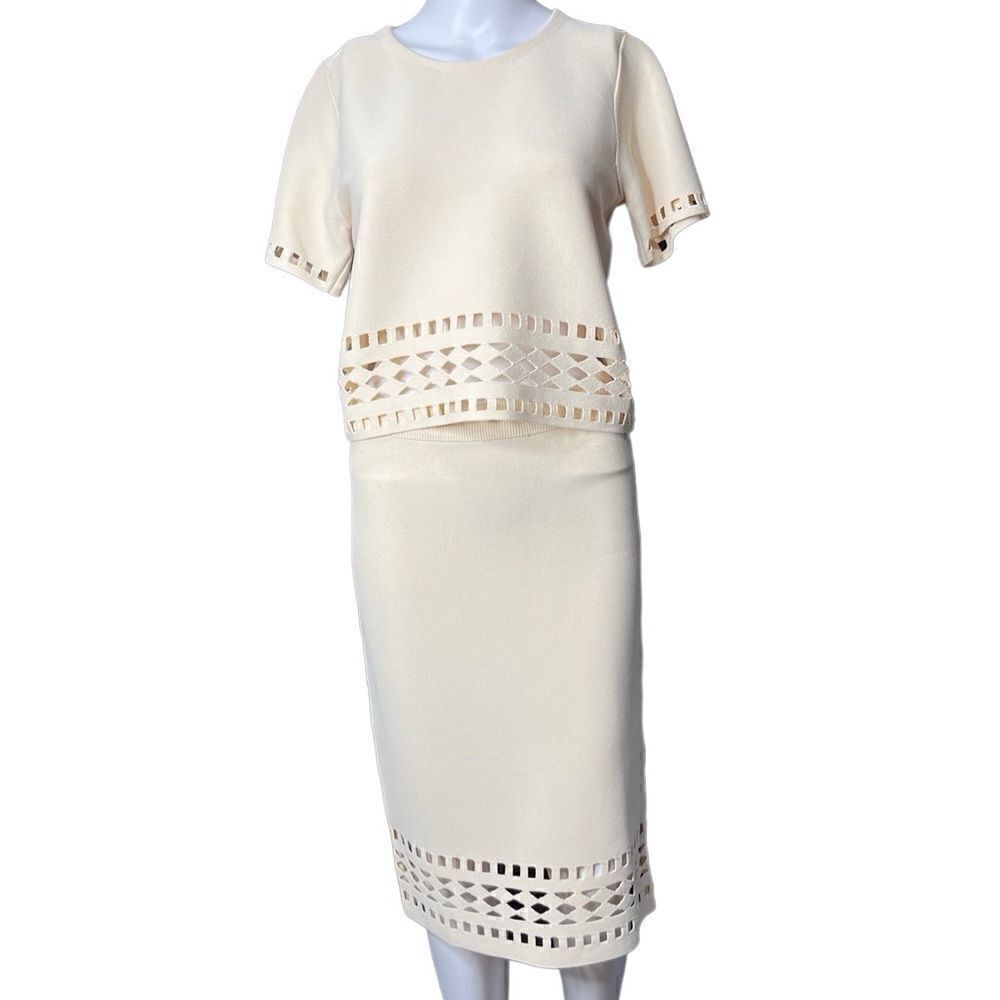 Rachel Roy Cut Out Top & skirt set cream Size Medium